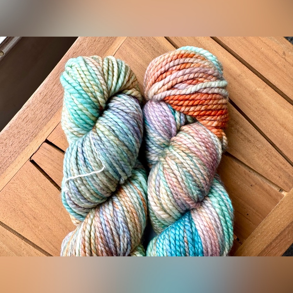 Hand-Dyed Multicolor Wool Yarn - Pastel Aqua, Peach & Lavender - Picture 6 of 17